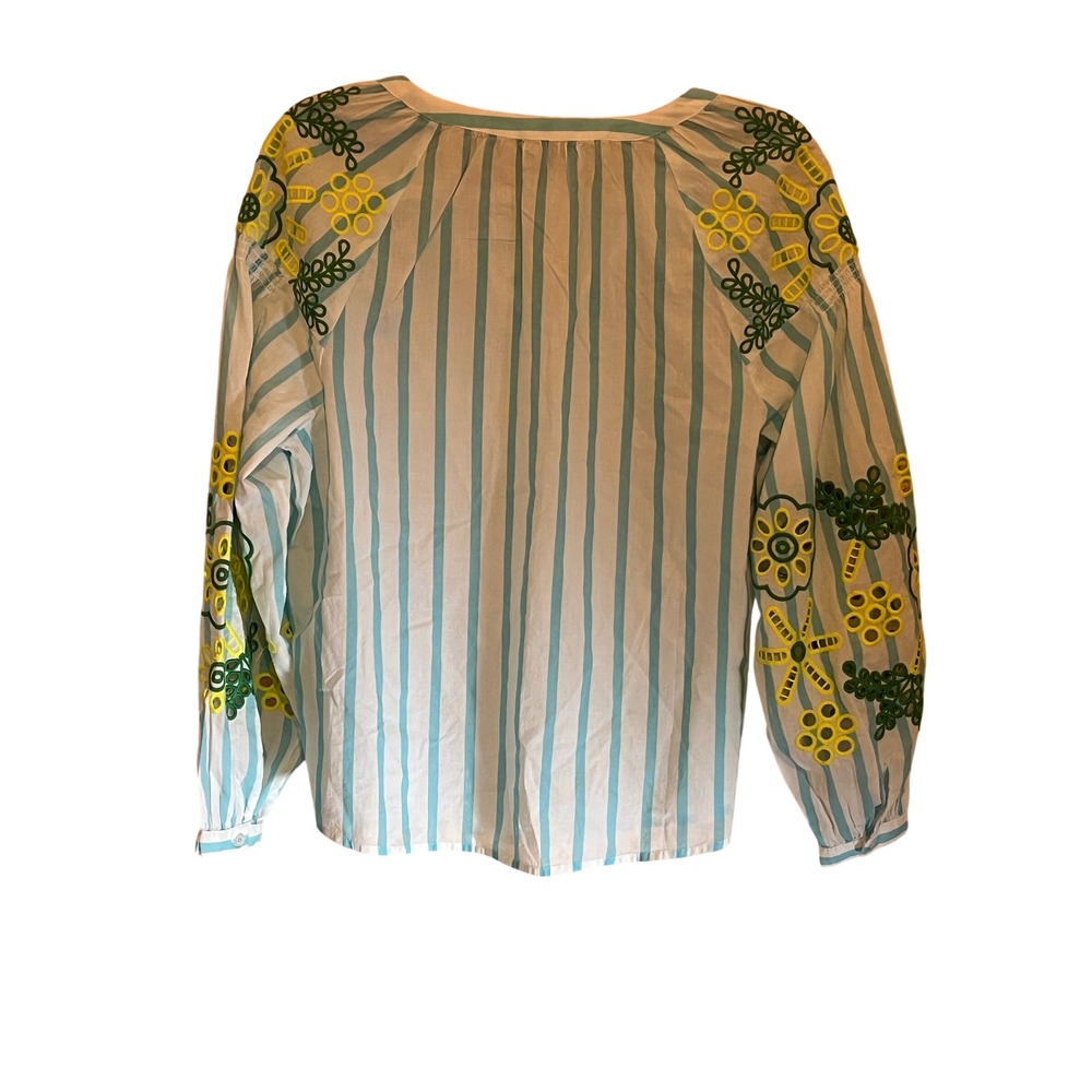 Talbots Petite Large Cotton Boho‎ Vacation Resort Blouse Blue White Striped - Picture 3 of 7